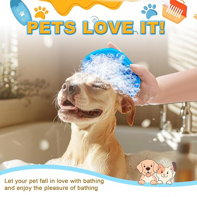 3Pcs Dog Bath Brush, Dog Scrubber for Bath, Dog Shampoo Brush Bubble Maker, Dog Paw Washer, dog grooming Massage Brush with Adjustable Ring Handle, dog accessories for Short & Long Hair -Green