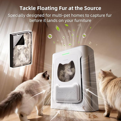 uahpet Pet Air Purifier for Home, Reduce Pet Hair, Dander, Odors, Dust, Smoke for Large Rooms up to 2100 Ft², Air Cleaner with H13 HEPA, Washable Pre-Filter & Air Quality Monitor, White+Gray