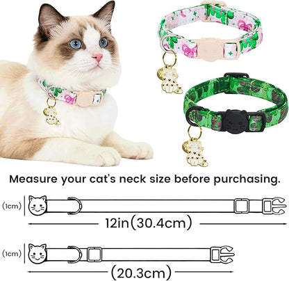 Elegant little tail 2 Pack Cat Collar- St. Patrick's Cat Collars Breakaway with Bell Pendant Wedding Kitten Boy Girl Safety Adjustable 7-12 Inch Collar for Small Cats Puppy