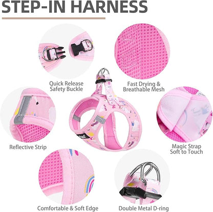 PUPTECK Adjustable Dog Harness Collar and Leash Set, Step in No Pull Pet Harness for Small Medium Dogs Puppy Cats Outdoor Walking, Soft Mesh Padded Reflective Vest Harnesses, Light Pink Alpaca, S
