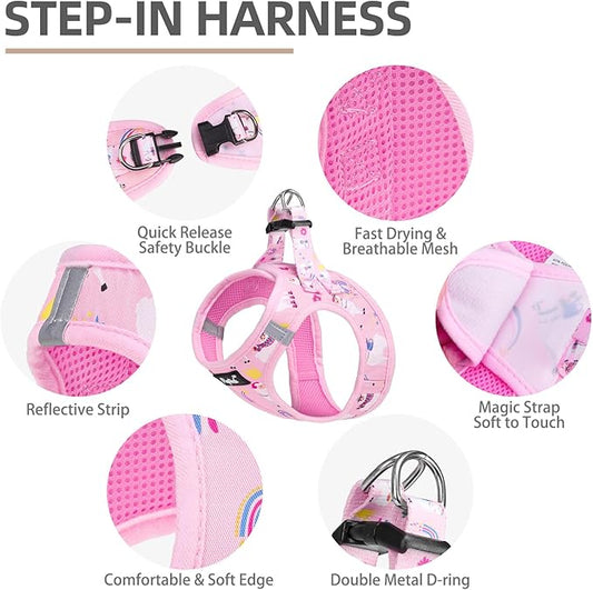 PUPTECK Adjustable Dog Harness Collar and Leash Set, Step in No Pull Pet Harness for Small Medium Dogs Puppy Cats Outdoor Walking, Soft Mesh Padded Reflective Vest Harnesses, Light Pink Alpaca, XXS