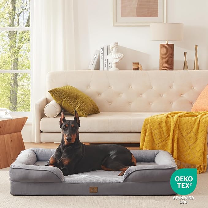 Bedfolks Orthopedic Dog Bed, Waterproof Dog Sofa Bed for Extra Large Dogs, Egg Foam Pet Couch Bed with Removable Washable Cover and Nonslip Bottom, Dark Grey