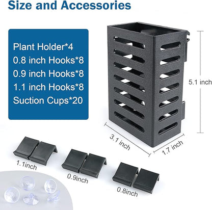 Aquarium Plant Holder 4 PCS Hanging Aquatic Plant Pot with 24 Hooks and 20 Suction Cups for Fish Tank Aquarium Planter and Aquascape Decorations (Black)