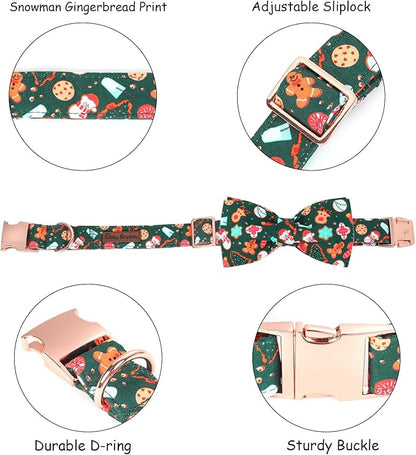Christmas Dog Collar, Cute Winter Holiday Collars Green Christmas Tree and Snowman Print Metal Buckle Collar Adjustable Sturdy Collars for X-Small Girl Boy Dogs