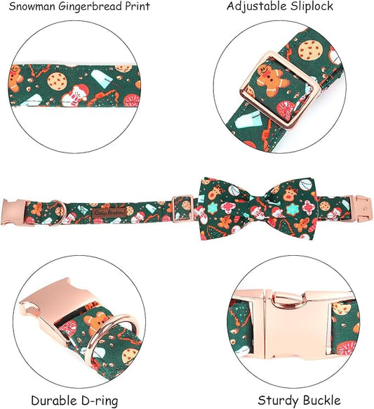 Christmas Dog Collar, Cute Winter Holiday Collars Green Christmas Tree and Snowman Print Metal Buckle Collar Adjustable Sturdy Collars for X-Small Girl Boy Dogs
