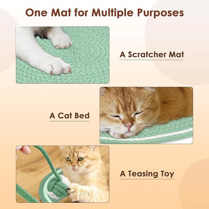 Natural Cotton Rope Cat Scratch Pad, 15.7'' Round Horizontal Floor Cat Scratching Pads, Cat Furniture Protector for Wall, Couch, Carpets, Sofas