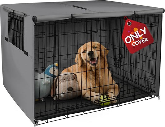 Explore Land Dog Crate Cover Heavy Duty Polyester Pet Kennel Sunshade Universal Fit for 54 inches Wire Cage (Grey)