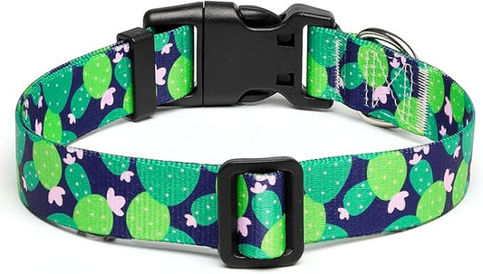 Mercano Adjustable Dog Collar - Special Design Patterns, Soft Nylon Comfortable Durable Pet Collar for Small Medium Large Dogs (L, Cactus)