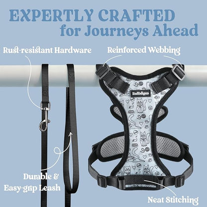 rabbitgoo Cat Harness and Leash for Walking, Escape Proof Soft Adjustable Vest Harnesses for Cats, Easy Control Breathable Reflective Strips Jacket, Doodle Gray,M