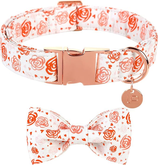 UP URAR PUP Valentine's Dog Collar With Bowtie for Puppy Girl Boy Dog or Cat, Gift Collar With Metal Buckle, Wedding Dog Collar, White, XS