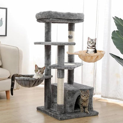 Beige Cat Hammock, Extra Large (12.4"), Cozy Hammock with Deep Basket, Attachment Design for Cat Tower