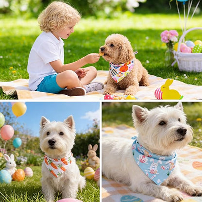 PAWCHIE Easter Dog Bandanas 4 Pack, Reversible Dog Party Triangle Scarf Bibs, Pet Holiday Costume with Adjustable Snaps, Multiple Christmas-Themed Patterns for Medium Dogs Puppy,Cats Pets,S