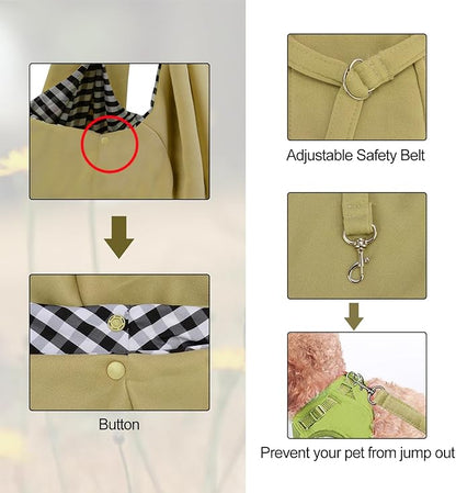 PETLOFT Reversible Dog Cat Sling Carrier, Small Dog Carrier, Adjustable Dog Sling, Hands Free Cross Body Carrier with Collar Hook for Dog/Cat/Bunny up to 11lb(Khaki)