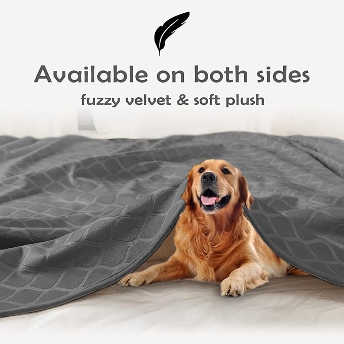 fuguitex Waterproof Dog Blanket Bed Cover Dog Crystal Velvet Moroccan Fuzzy Cozy Plush Pet Blanket Throw Blanket for Couch Sofa(68 * 82 inch, Dark Grey+Grey)