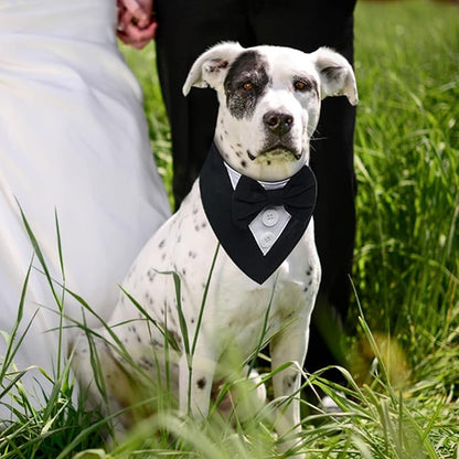 FUAMEY Dog Tuxedo for Small Dogs,Dog Formal Suit Dogs Attire Pet Bow Tie Puppy Party Costumes Cat Tux Outfits Pets Bandana Cosplay Adjustable Bowties Wedding Birthday Valentines Black S