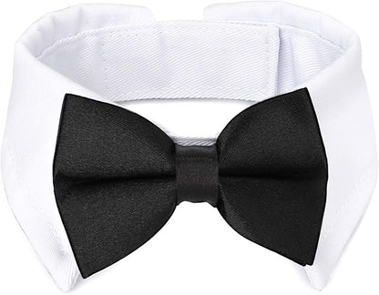 Segarty Dog Tuxedo Collar for Neck Girth 12.6-15.7in, Bow Tie Collar Black Bowtie with Handcrafted Adjustable White Formal Pet Cats Necktie Collars for Medium Large Boy Dog Wedding Grooming Birthday