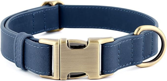 Plutus Pet Genuine Leather Dog Collar – Adjustable Pet Collar with Quick Release Metal Buckle, Soft Real Leather for Small Medium Large Dogs, Heavy Duty & Skin-Friendly (Royal Blue, S)