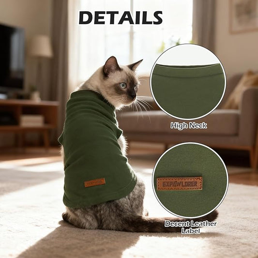EXPAWLORER Soft Cat Sweater - Sweaters for Cats Only Warm Kitten Clothes, Fall and Winter Pet Coat Pullover Design, Fleece Sweatshirt Clothing Also for Puppy Small Dogs, Army Green S