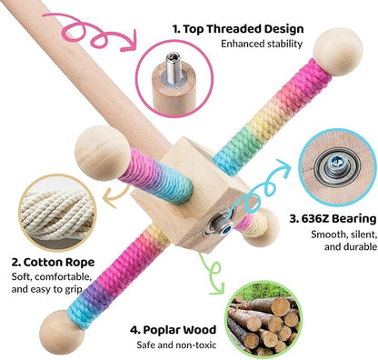 9" Hanging Bird Perch Toy for Cage, 360° Silent Free-Spin, Wooden Bird Cage Accessories, Relieve Boredom Anxiety, for Parrots, Parakeets, Cockatiels, Small to Medium Birds, with Poplar Swing