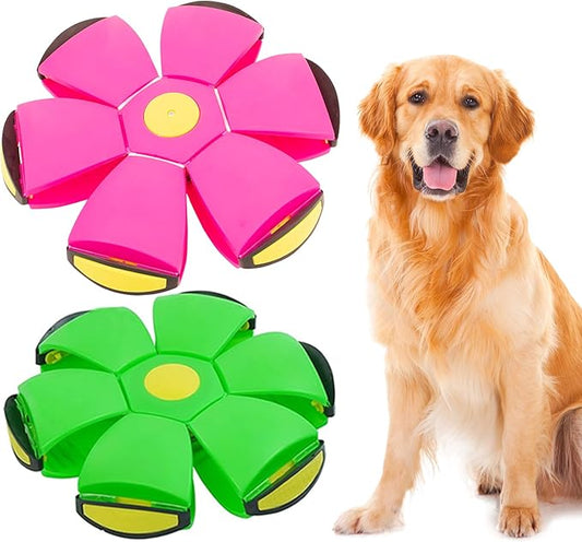 Dog Flying Disc, Pet Toy Flying Saucer Ball with 3 Light, Outdoor Games Green+Pink 2PCS