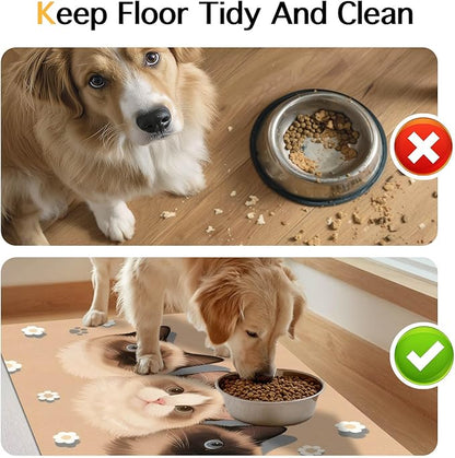 Cat Feedings Mats 20x12 inch Cute Cat Print Pet Bowl Placemat Non Slip Mat for Cats Food and Water Indoor Cats Feeding Station Pet Meal Mat for Small Pets Kitchen Floor Use