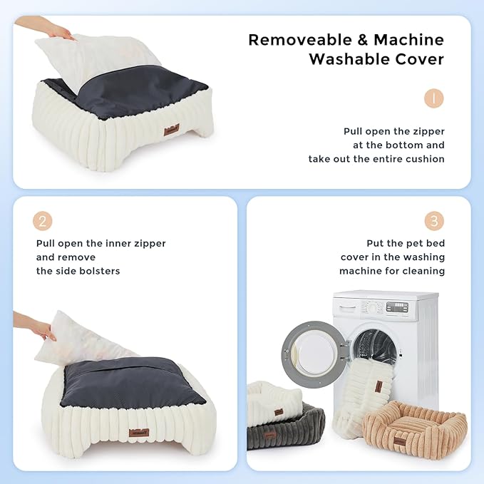 Dog Bed Medium Size Dog - Large Rectangle Orthopedic Pet Bed with Fluffy Washable Cover and Anti-Slip Bottom, 30x24x9inches, Cream