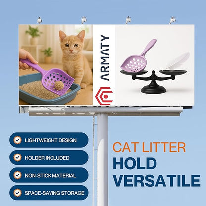 cat Litter Scooper with Holder: Easy-to-Clean cat Scooper for Litter Box; Ergonomic Handle Design for Pooper Scooper cat; Compatible with Clumping and Pellet Litter Scoop. (Lilac)
