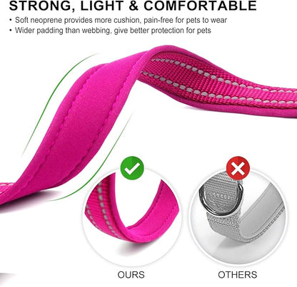 azuza Reflective Dog Collar,Soft Neoprene Padded Pet Collar with ID Tag Ring,Adjustable for Puppy and Small Dogs,Hot Pink,XS