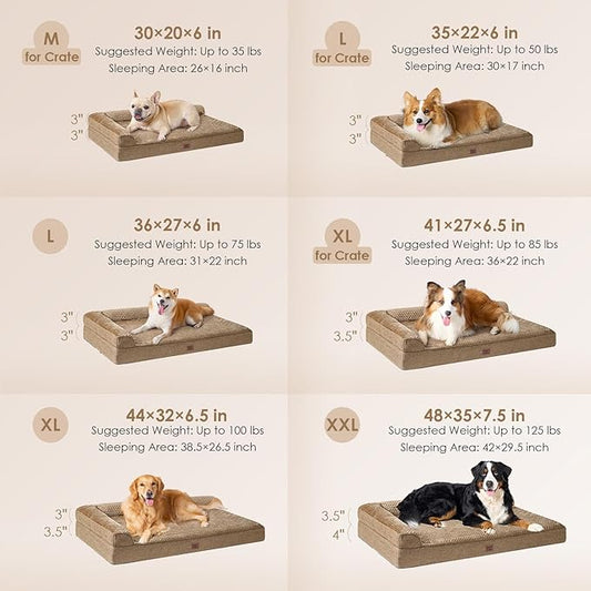 EHEYCIGA XXL Dog Bed Memory Foam, Orthopedic Giant Dog Bed Jumbo with Washable Removable Cover, Waterproof Pet Sofa Couch with Nonskid Bottom, 48x35x7.5, Camel