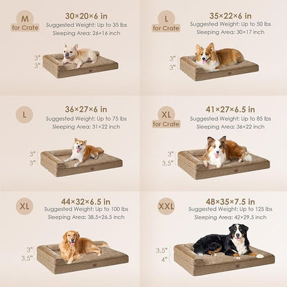 EHEYCIGA Memory Foam Dog Bed Large Size Dogs, Orthopedic Dog Bed Large with Washable Removable Cover, Waterproof Pet Sofa Couch with Nonskid Bottom, 36x27x6, Camel