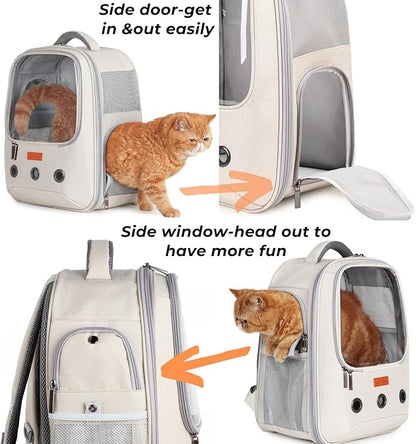 Lollimeow Pet Carrier Backpack, Bubble Backpack Carrier, Cats and Puppies,Airline-Approved, Designed for Travel, Hiking, Walking & Outdoor Use (Beige)