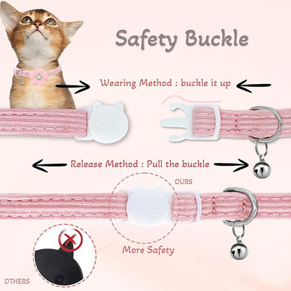 Cat Collar, HANSHILAI Kitten Collar with Bells, Cute Cat Collar Breakaway for Girl Boy with Flower,Collar para Gatos (Rhinestones Yellow & Pink & Orange & Purple)