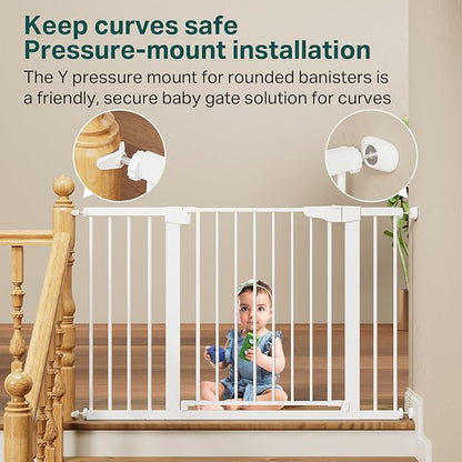 Cumbor 29.7-48" Baby Gate for Stairs, Mom's Choice Awards Winner-Dog Gates for Doorways, Auto Close Safety Pet Gate for Dogs Indoor, Easy Install Pressure Mounted Child Gate with Walk Thru Door, White