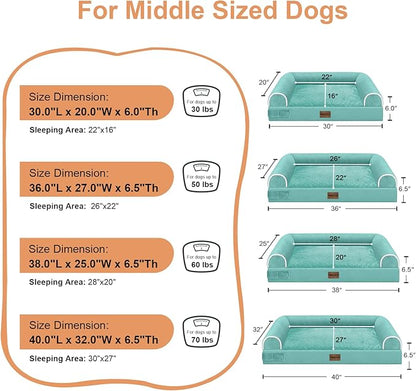 Large Dog Bed Orthopedic Washable: Beds Bolster XL Bed Medium Large Dogs Egg Crate Foam Couch Sofa Waterproof with Removable Cover - Aqua Blue