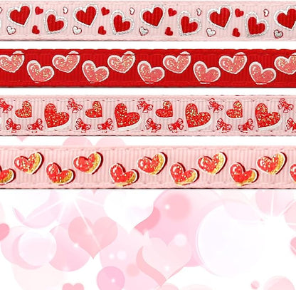 azuza 4 Pack Valentines Kitten Collar with Bell Valentines Day Breakaway Kitten Collars with Cute Heart Pattern Adjustable Size Suitable for Kittens