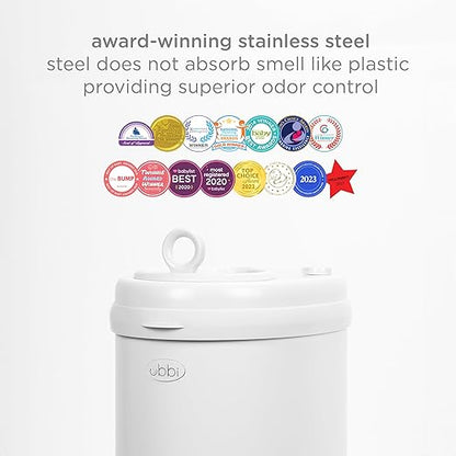 Ubbi Steel Diaper Pail, Odor Locking, No Special Bag Required, Award-Winning, Registry Must-Have, White