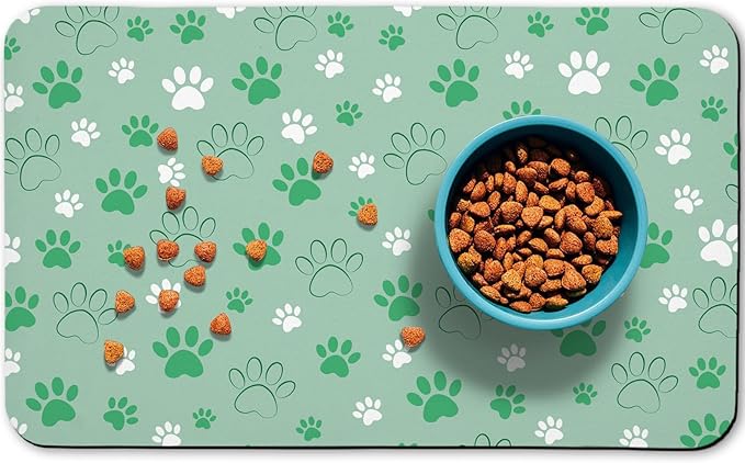 Dog Food Mat, Absorbent Water Bowl Mats Cat Pet Feeding Placemats Green 17 * 30 inch