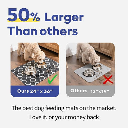 Cooyes Large Dog Food Mat 24"×36", Ultra-Absorbent Dog Bowl Mat for Food and Water, Pet Feeding Mat with Non-Slip Rubber Back, Cat Placemats with Water-Locking Bottom That Protects Floors