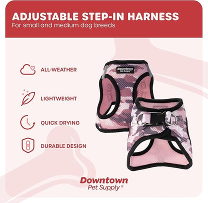 Downtown Pet Supply Step-in Dog Harness – No Pull, Adjustable Padded Mesh with Reflective Trim, Secure Buckle Strap – Comfortable & Breathable Small Dog Harness, X-Small, Camo Pink