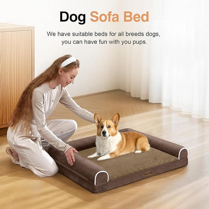 Medium Dog Bed Orthopedic Washable: Beds Bolster Medium Sized Dogs Bed Egg Crate Foam Couch Sofa Waterproof with Removable Cover - Brown