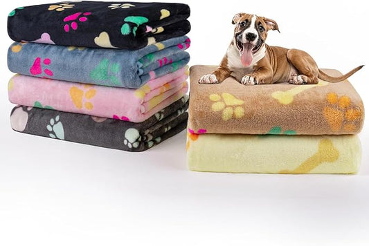 Dono 1 Pack 6 Blankets for Dogs, Soft Fluffy Paw Print Pattern Fleece Pet Blanket Warm Sleep Mat Cute Print Design Puppy Kitten Blanket Doggy Mat for Dog Cat Kitten Doggy