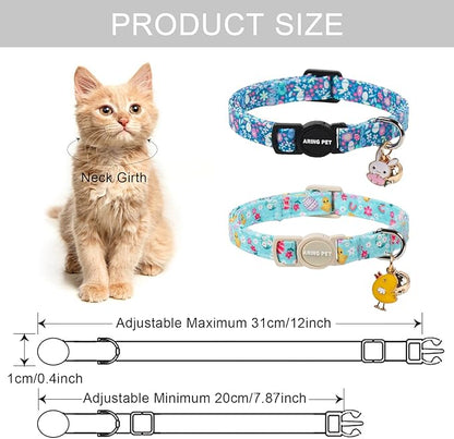 ARING PET 2 Pack Easter Dog Cat Collars, Cute Breakaway Kitten Small Easter Egg Rabbit Chick Collars with Bells for Girl Boy Cats-Blue & Mint Green