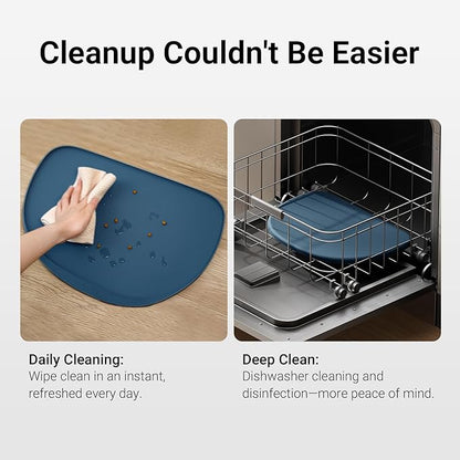 DownyPaws Cat Food Mats for Floors Waterproof, BPA Free Silicone Pet Feeding Mat, Non-Slip Pet Food Mat with High Raised Edge, Cat Placemat for Messy Drinkers, 18"×12.5", Ocean
