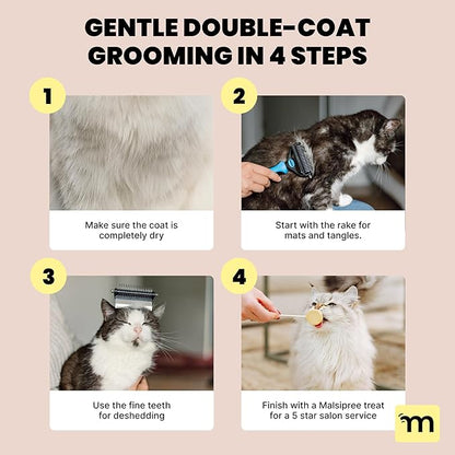 MalsiPree 2-in-1 Cat Brush for Shedding - Double-Sided Undercoat Rake for Long Haired Cats - Professional Dematting Tool for Dense Double-Coats - Gentle Deshedding Brush for Kittens, Blue