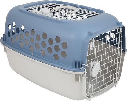 24" Pet Kennel Carrier for Small Dogs & Cats - Portable & Travel-Ready Two-Door (Top/Front Loading), Durable Blue Plastic