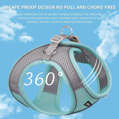 AIITLE Escape Proof Dog Harness - Step in Adjustable Dog Harness No Choke Over with Breathable Mesh and Quick-Release Buckle for All Weather- Outdoor Walking, Training for Medium Dogs Turquoise XL