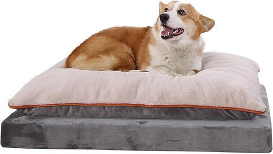 Amazon Basics Washable Dog Bed with Cooling Gel Memory Foam, Pressure-Relief Supportive Design, Anti-Slip Bottom, Machine Washable Removable Cover, Extra Large (40" x 30"), Grey