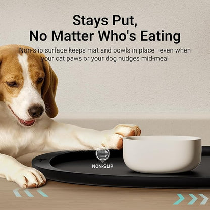 DownyPaws Dog Food Mats for Floors Waterproof, BPA Free Silicone Dog Bowl Mat, Non-Slip Pet Feeding Mat with High Raised Edge, Cat Placemat for Messy Drinkers, 24"×17", Black