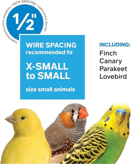 Prevue Pet Products Parakeet Square Roof Bird Cage with Handle - Carrier for Home or Travel, Small Bird Accessories, Easy Storage, for Canaries, Budgies, Finches, Parakeets, and More - Blue & White