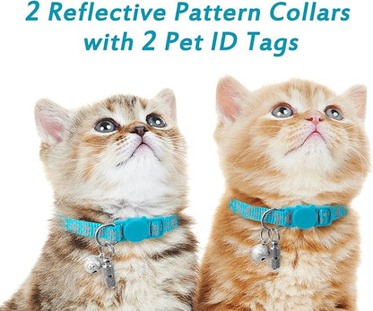 LLHK 2 Pack Breakaway Cat Collars & 2 Pcs Name Tags,Reflective Safety Kitten Collar with Bell,for Girl Boy Male Cats,Adjustable 7''-12'', Personalized ID Tag,Pet Supplies,Accessories